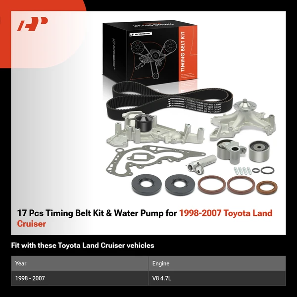 17 Pcs Timing Belt Kit & Water Pump for 1998-2007 Toyota Land Cruiser