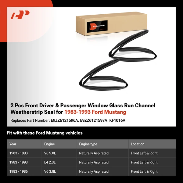 2 Pcs Front Driver & Passenger Window Glass Run Channel Weatherstrip Seal for 1983-1993 Ford Mustang