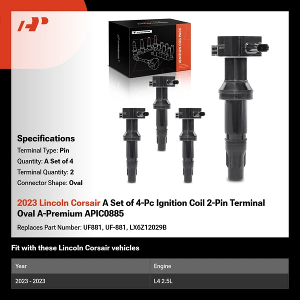 2023 Lincoln Corsair A Set of 4-Pc Ignition Coil 2-Pin Terminal Oval A-Premium APIC0885