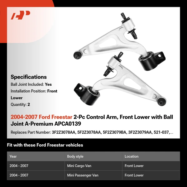 2004-2007 Ford Freestar 2-Pc Control Arm, Front Lower with Ball Joint A-Premium APCA0139