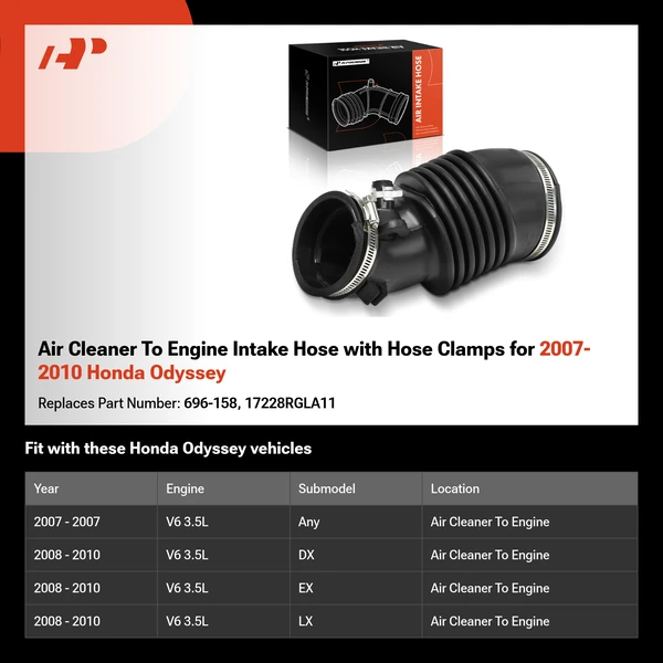 Air Cleaner To Engine Intake Hose with Hose Clamps for 2007-2010 Honda Odyssey