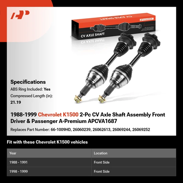 1988-1999 Chevrolet K1500 2-Pc CV Axle Shaft Assembly Front Driver & Passenger A-Premium APCVA1687