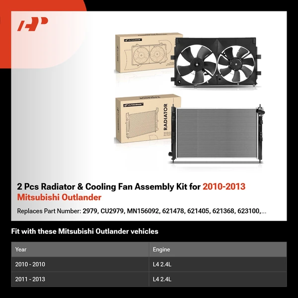 2 Pcs Radiator & Cooling Fan Assembly Kit for 2010-2013 Mitsubishi Outlander