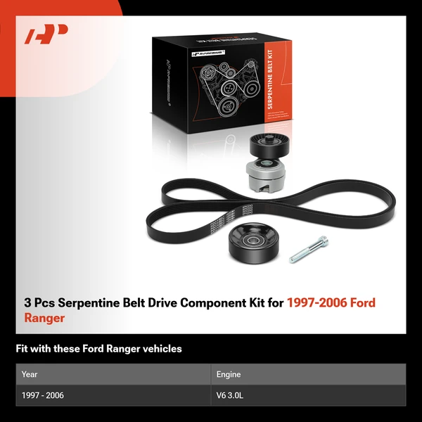 3 Pcs Serpentine Belt Drive Component Kit for 1997-2006 Ford Ranger