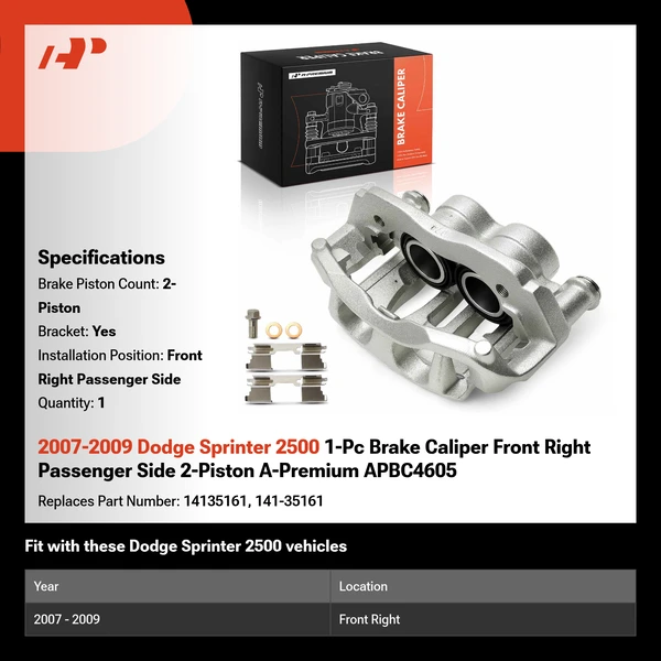2007-2009 Dodge Sprinter 2500 1-Pc Brake Caliper Front Right Passenger Side 2-Piston A-Premium APBC4605