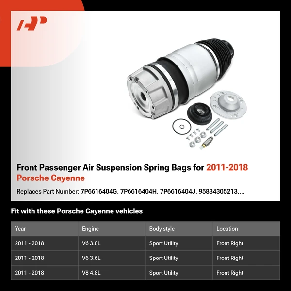 Front Passenger Air Suspension Spring Bags for 2011-2018 Porsche Cayenne