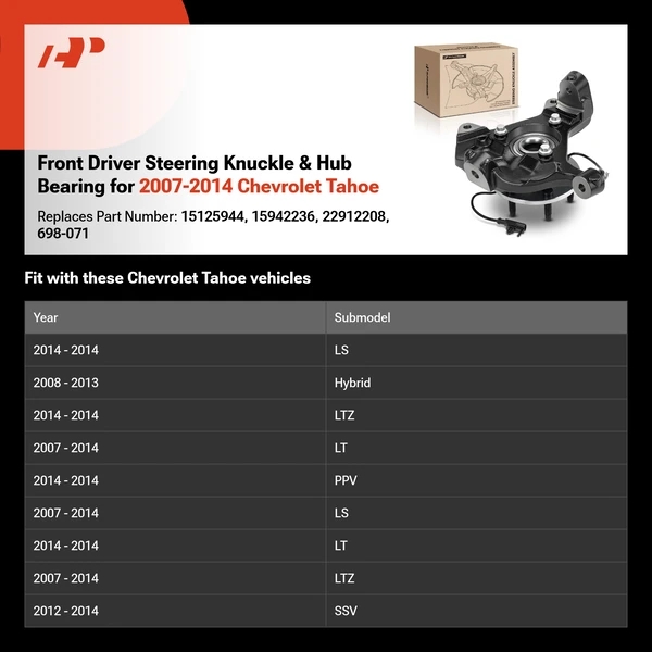 Front Driver Steering Knuckle & Hub Bearing for 2007-2014 Chevrolet Tahoe