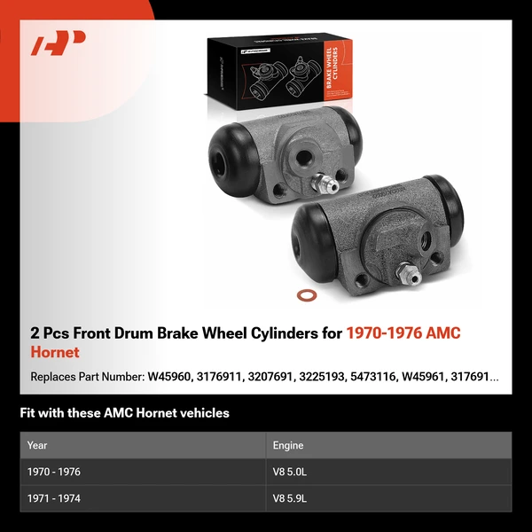 2 Pcs Front Drum Brake Wheel Cylinders for 1970-1976 AMC Hornet