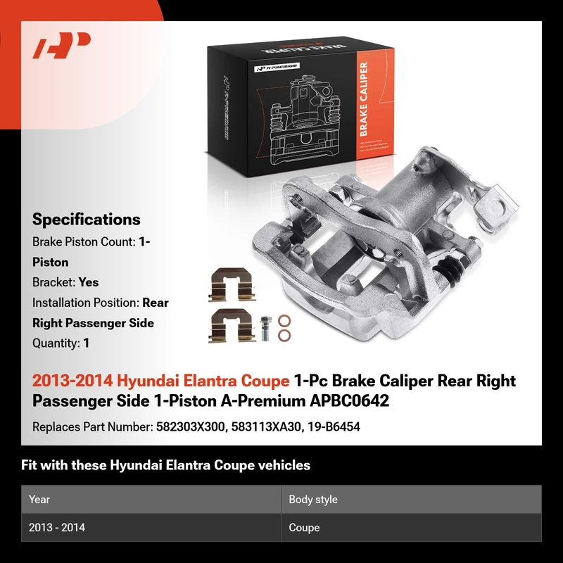 2013-2014 Hyundai Elantra Coupe 1-Pc Brake Caliper Rear Right Passenger Side 1-Piston A-Premium APBC0642