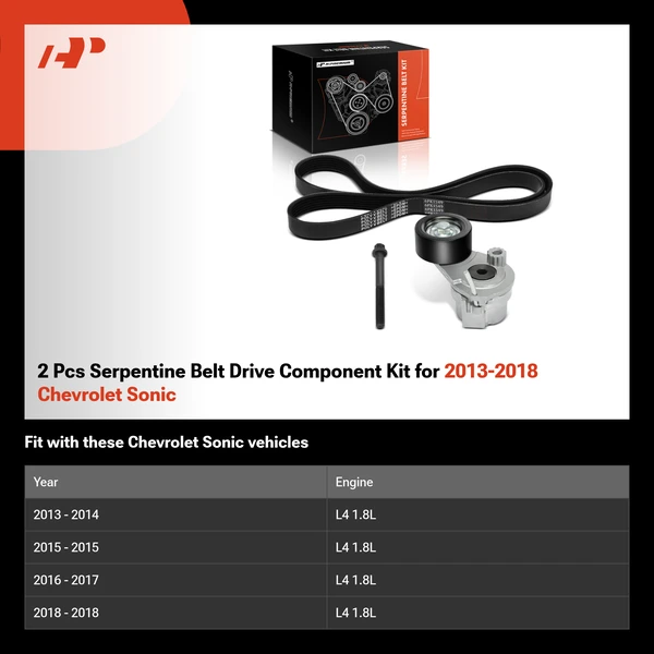 2 Pcs Serpentine Belt Drive Component Kit for 2013-2018 Chevrolet Sonic