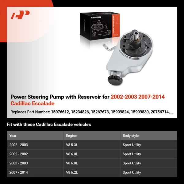 Power Steering Pump with Reservoir for 2002-2003 2007-2014 Cadillac Escalade