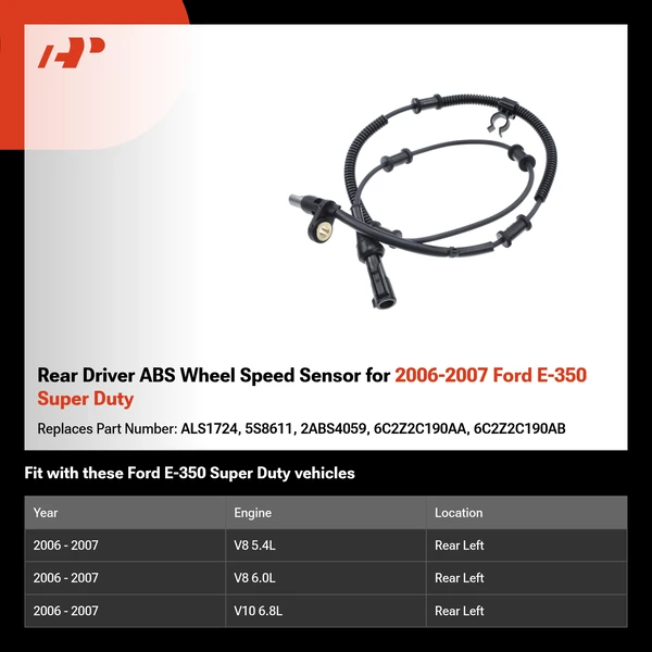 Rear Driver ABS Wheel Speed Sensor for 2006-2007 Ford E-350 Super Duty