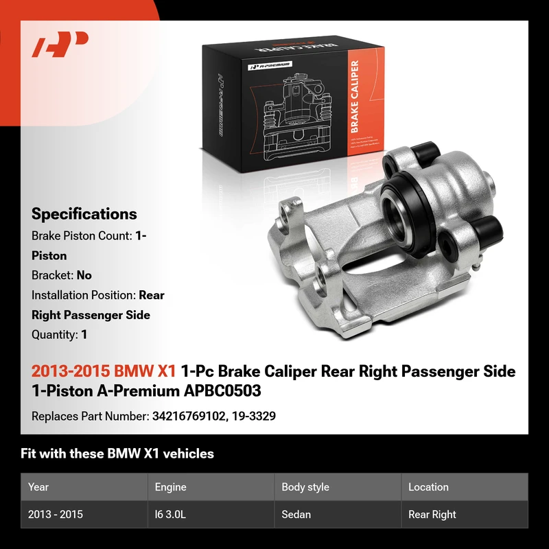 2013-2015 BMW X1 1-Pc Brake Caliper Rear Right Passenger Side 1-Piston A-Premium APBC0503
