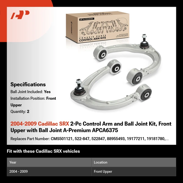 2004-2009 Cadillac SRX 2-Pc Control Arm and Ball Joint Kit, Front Upper with Ball Joint A-Premium APCA6375