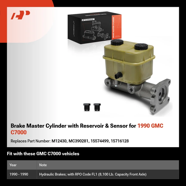 Brake Master Cylinder with Reservoir & Sensor for 1990 GMC C7000