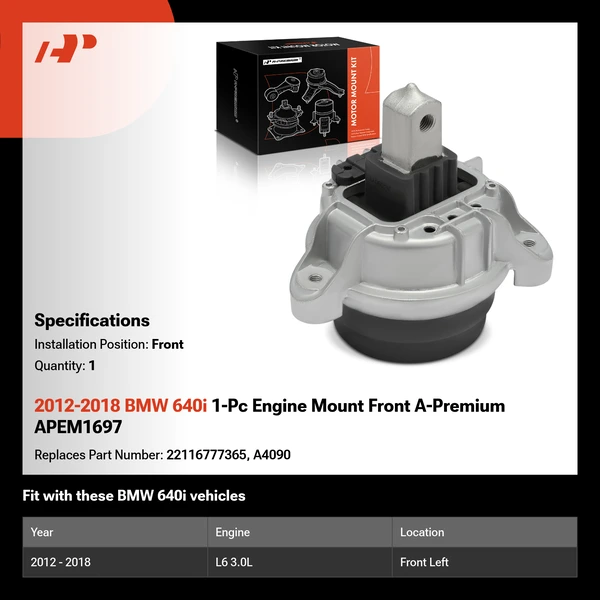 2012-2018 BMW 640i 1-Pc Engine Mount Front A-Premium APEM1697