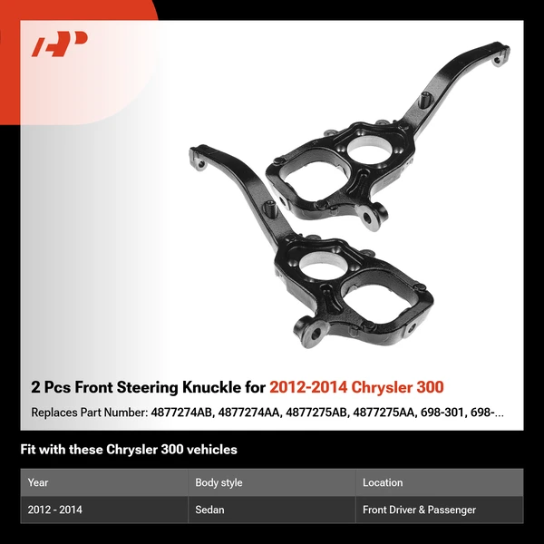2 Pcs Front Steering Knuckle for 2012-2014 Chrysler 300