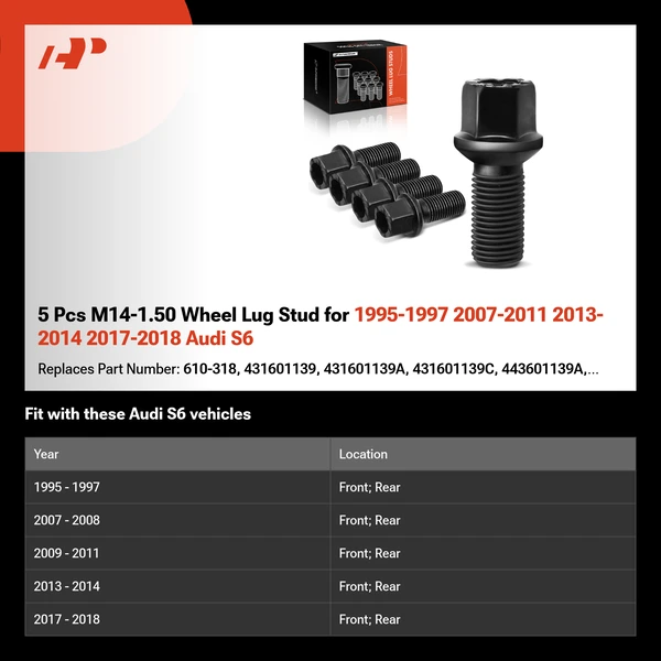 5 Pcs M14-1.50 Wheel Lug Stud for 1995-1997 2007-2011 2013-2014 2017-2018 Audi S6