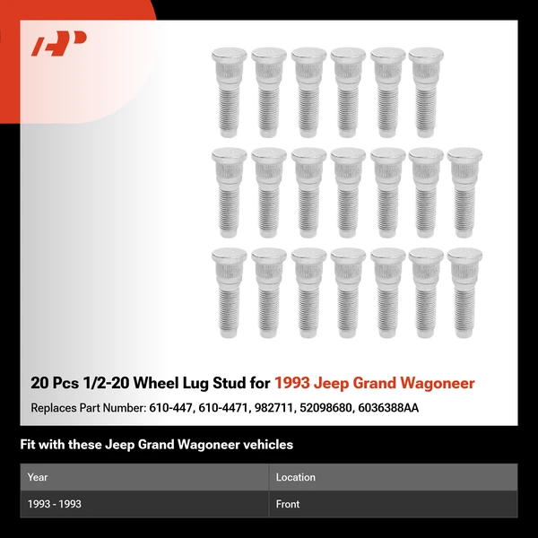 20 Pcs 1/2-20 Wheel Lug Stud for 1993 Jeep Grand Wagoneer