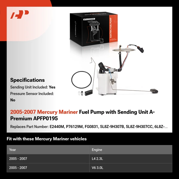 2005-2007 Mercury Mariner Fuel Pump with Sending Unit A-Premium APFP0195