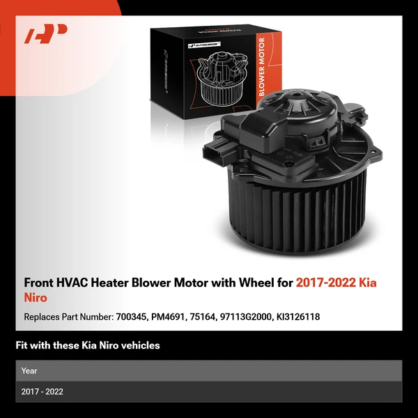 Front HVAC Heater Blower Motor with Wheel for 2017-2022 Kia Niro