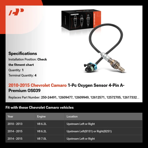 2010-2015 Chevrolet Camaro 1-Pc Oxygen Sensor 4-Pin A-Premium OS039