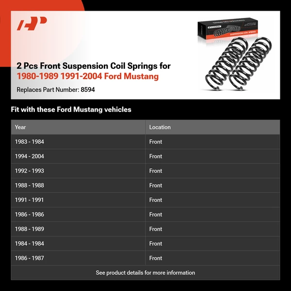 2 Pcs Front Suspension Coil Springs for 1980-1989 1991-2004 Ford Mustang