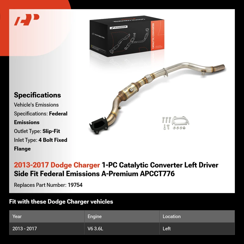2013-2017 Dodge Charger 1-PC Catalytic Converter Left Driver Side Fit Federal Emissions A-Premium APCCT776