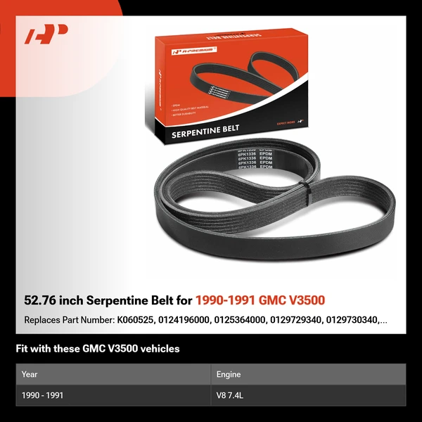 52.76 inch Serpentine Belt for 1990-1991 GMC V3500