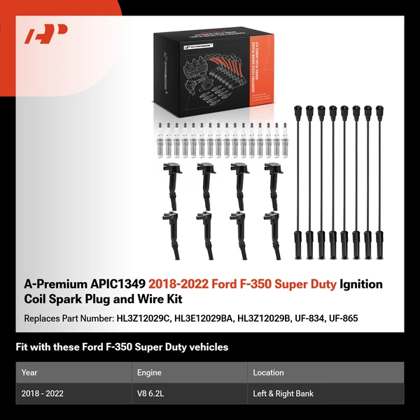 A-Premium APIC1349 2018-2022 Ford F-350 Super Duty Ignition Coil Spark Plug and Wire Kit