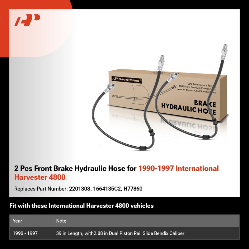 2 Pcs Front Brake Hydraulic Hose for 1990-1997 International Harvester 4800