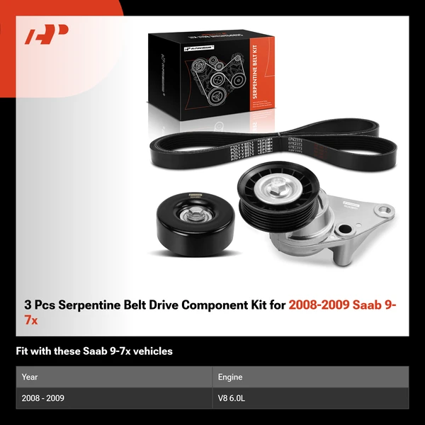 3 Pcs Serpentine Belt Drive Component Kit for 2008-2009 Saab 9-7x