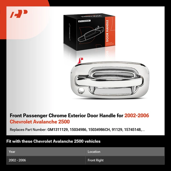 Front Passenger Chrome Exterior Door Handle for 2002-2006 Chevrolet Avalanche 2500