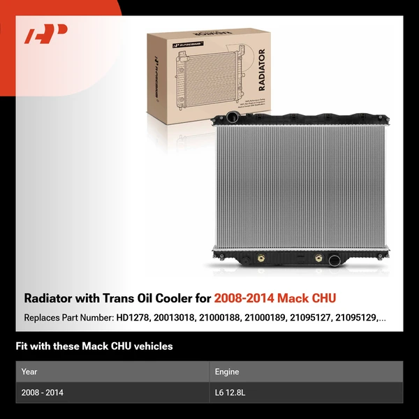 Radiator with Trans Oil Cooler for 2008-2014 Mack CHU