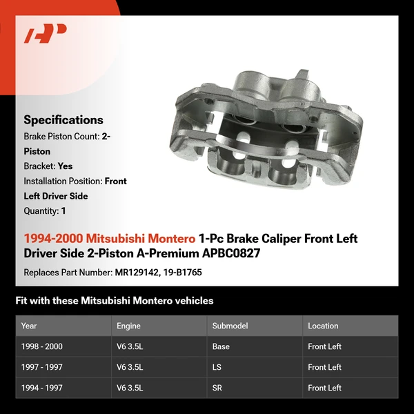 1994-2000 Mitsubishi Montero 1-Pc Brake Caliper Front Left Driver Side 2-Piston A-Premium APBC0827