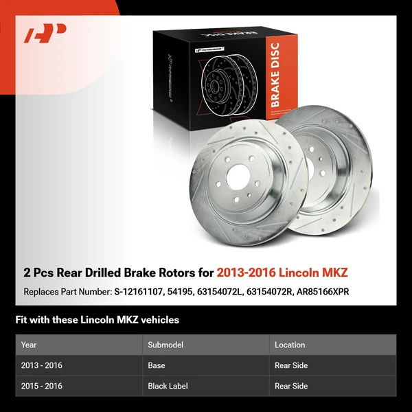 2 Pcs Rear Drilled Brake Rotors for 2013-2016 Lincoln MKZ