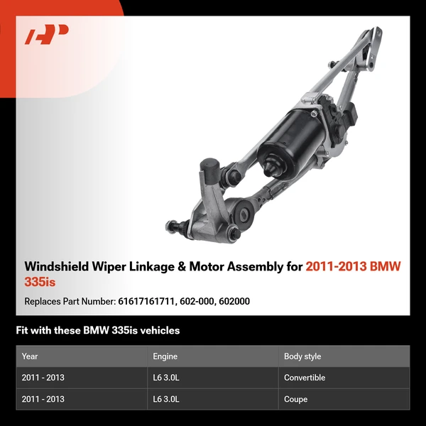 Windshield Wiper Linkage & Motor Assembly for 2011-2013 BMW 335is