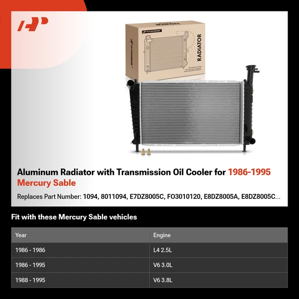 Aluminum Radiator with Transmission Oil Cooler for 1986-1995 Mercury Sable