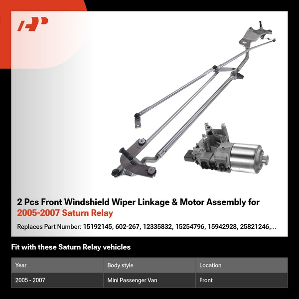 2 Pcs Front Windshield Wiper Linkage & Motor Assembly for 2005-2007 Saturn Relay