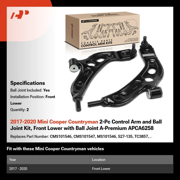 2017-2020 Mini Cooper Countryman 2-Pc Control Arm and Ball Joint Kit, Front Lower with Ball Joint A-Premium APCA6258