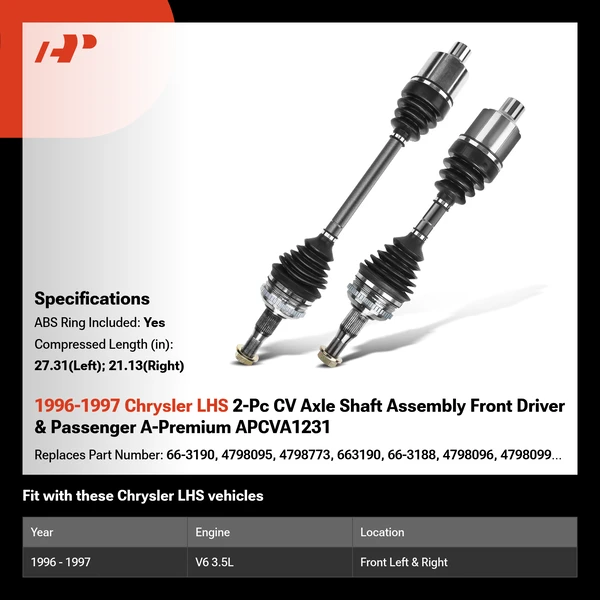 1996-1997 Chrysler LHS 2-Pc CV Axle Shaft Assembly Front Driver & Passenger A-Premium APCVA1231