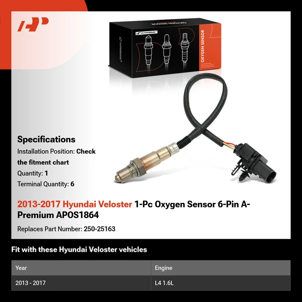 2013-2017 Hyundai Veloster 1-Pc Oxygen Sensor 6-Pin A-Premium APOS1864