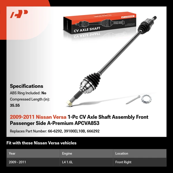 2009-2011 Nissan Versa 1-Pc CV Axle Shaft Assembly Front Passenger Side A-Premium APCVA853