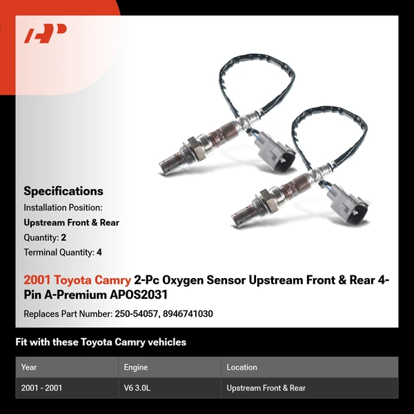 2001 Toyota Camry 2-Pc Oxygen Sensor Upstream Front & Rear 4-Pin A-Premium APOS2031