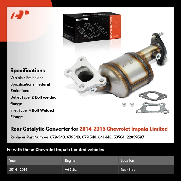 Rear Catalytic Converter for 2014-2016 Chevrolet Impala Limited
