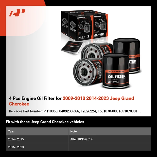 4 Pcs Engine Oil Filter for 2009-2010 2014-2023 Jeep Grand Cherokee