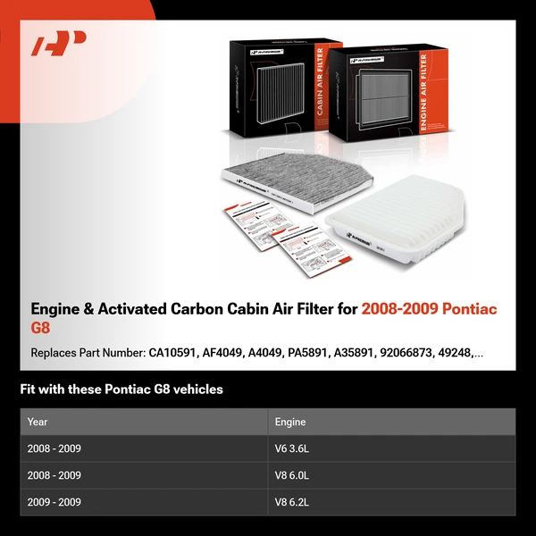 Engine & Activated Carbon Cabin Air Filter for 2008-2009 Pontiac G8