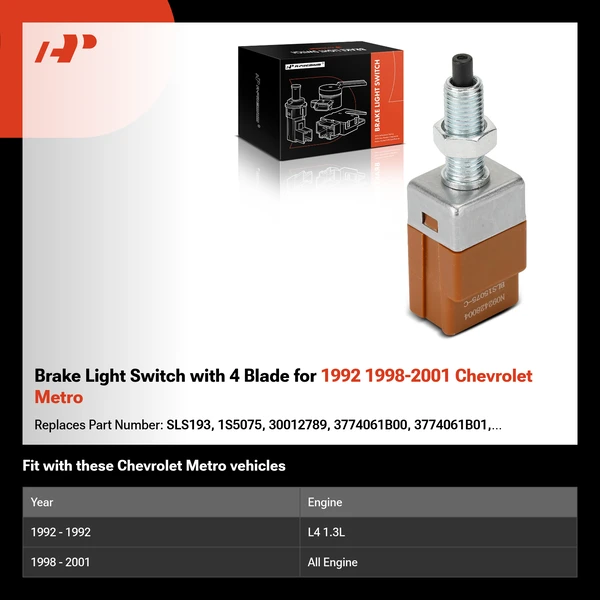 Brake Light Switch with 4 Blade for 1992 1998-2001 Chevrolet Metro