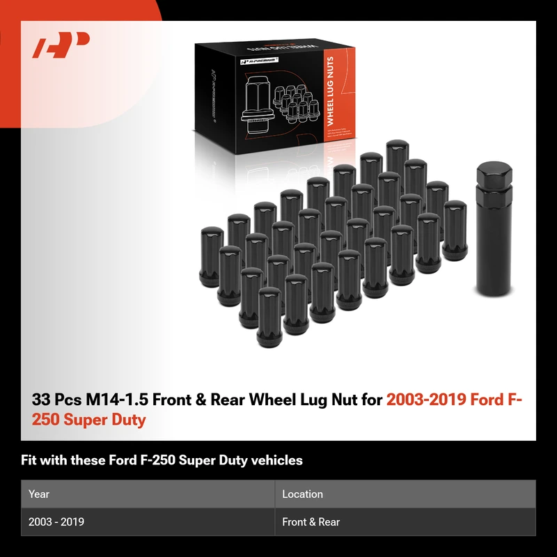 33 Pcs M14-1.5 Front & Rear Wheel Lug Nut for 2003-2019 Ford F-250 Super Duty
