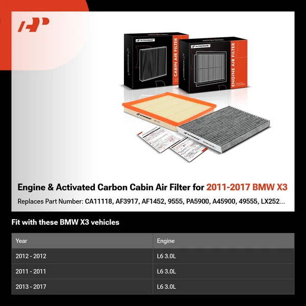 Engine & Activated Carbon Cabin Air Filter for 2011-2017 BMW X3